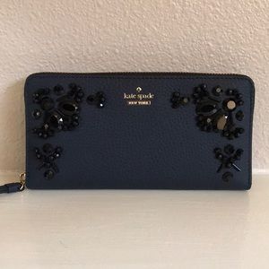 kate spade jeweled long wallet - navy blue
